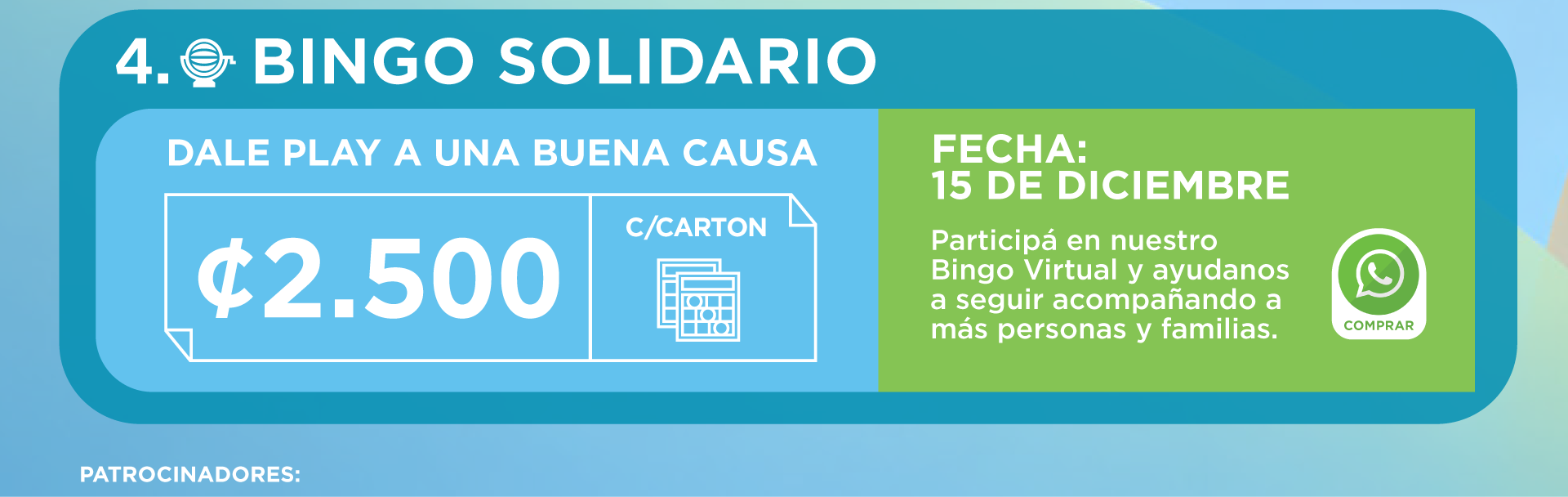 Bingo Solidario, 8 de diciembre, ₡2.500 por cartón